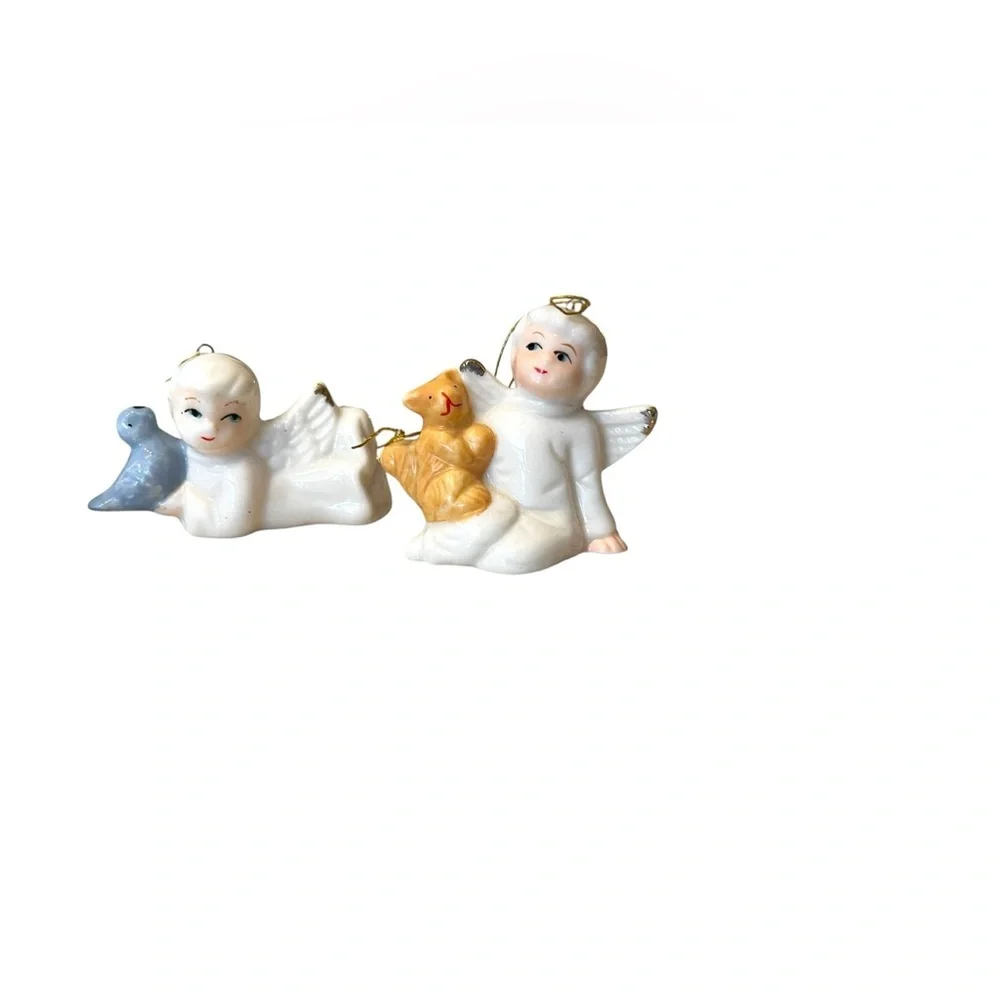 Vintage Bone China Angel Ornaments Great Condition Christmas Set Of 4- White